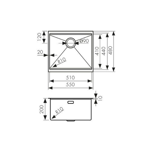 KSM-5548 Мойка из нержавеющей стали KAISER 550x480x200